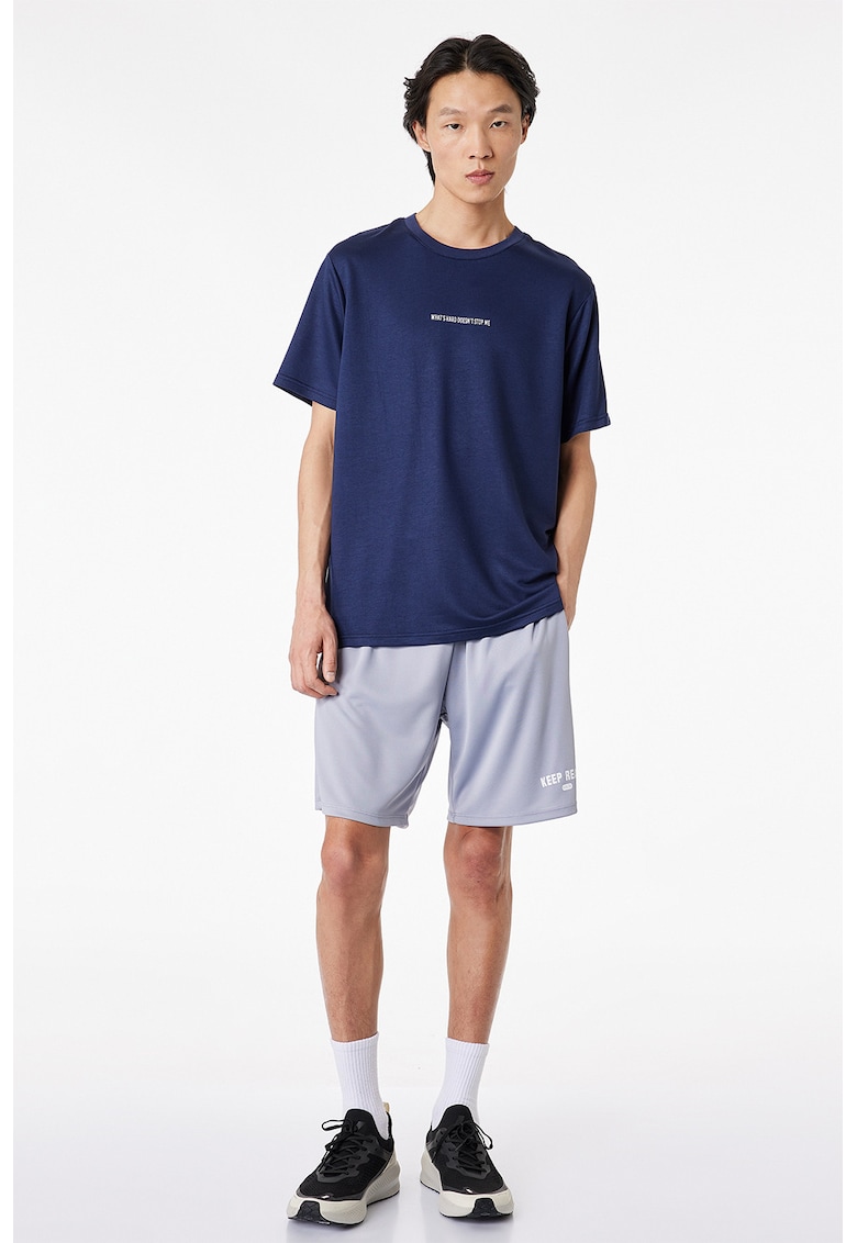 Tricou lejer cu imprimeu text - Bleumarin