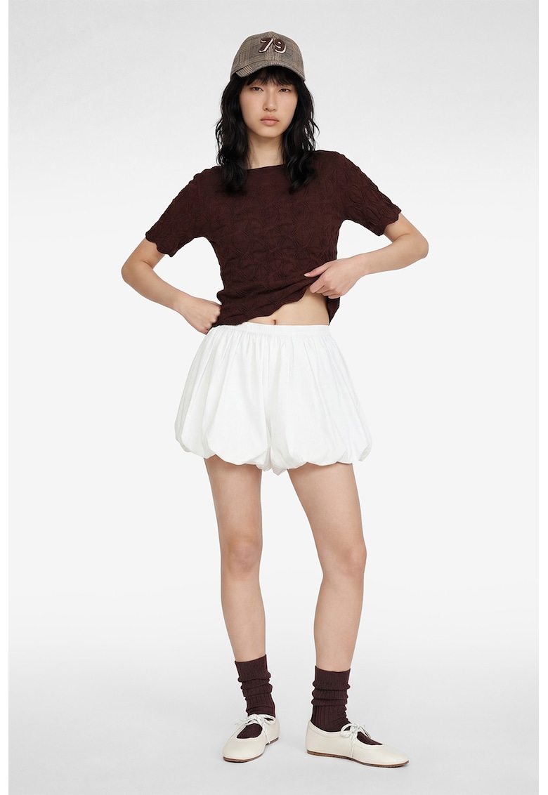 Tricou texturat cu decolteu barcuta - Maro pamantiu