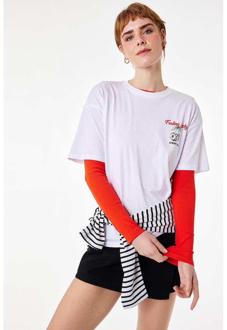 Tricou din bumbac cu imprimeu - Alb murdar