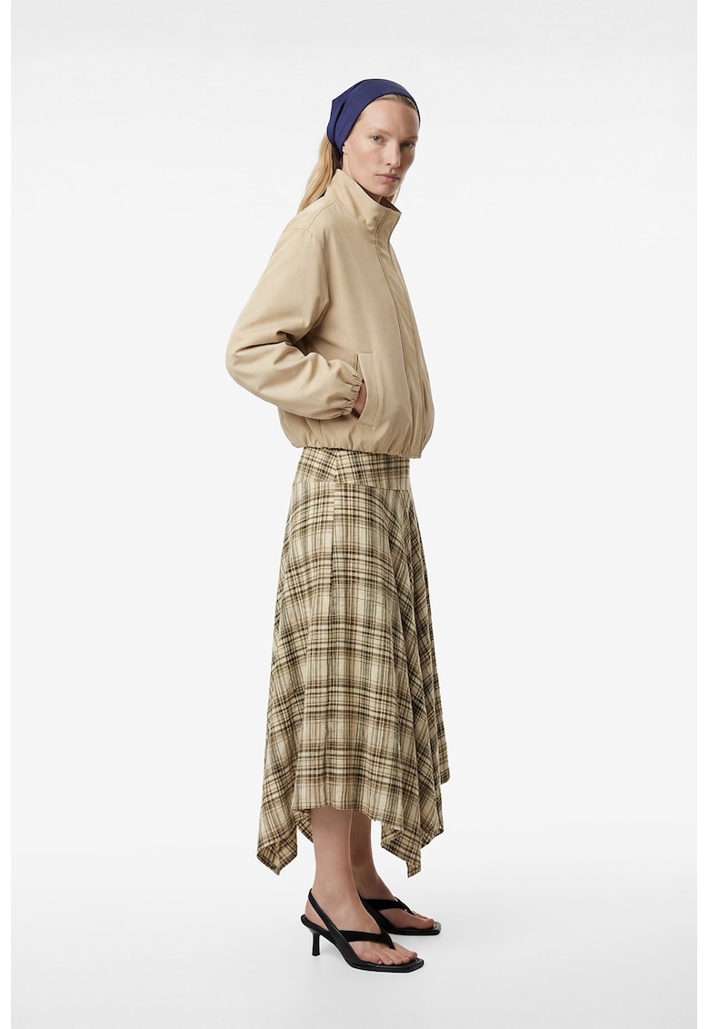 Fusta asimetrica cu model in carouri - Negru/Bej