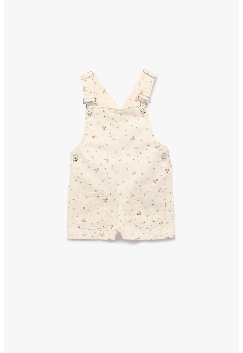 Salopeta scurta din denim cu model floral - Alb fildes