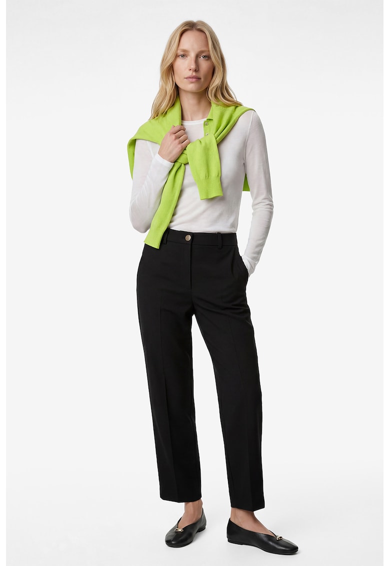 Pantaloni cu croiala barrel si talie medie - Negru