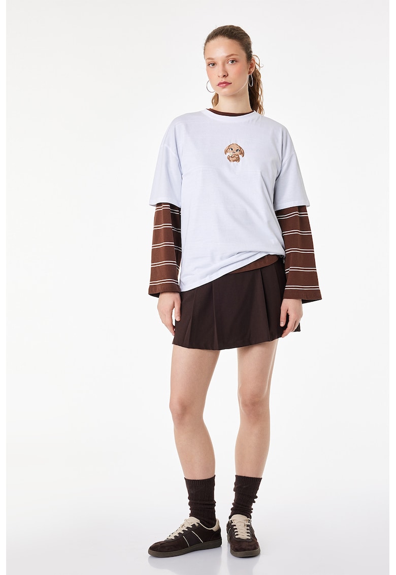 Tricou din bumbac cu detaliu brodat pe piept - Alb
