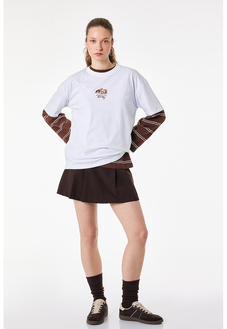 Tricou lejer din bumbac cu detaliu brodat - Alb