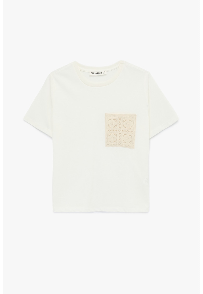 Tricou de bumbac cu buzunar crosetat - Alb