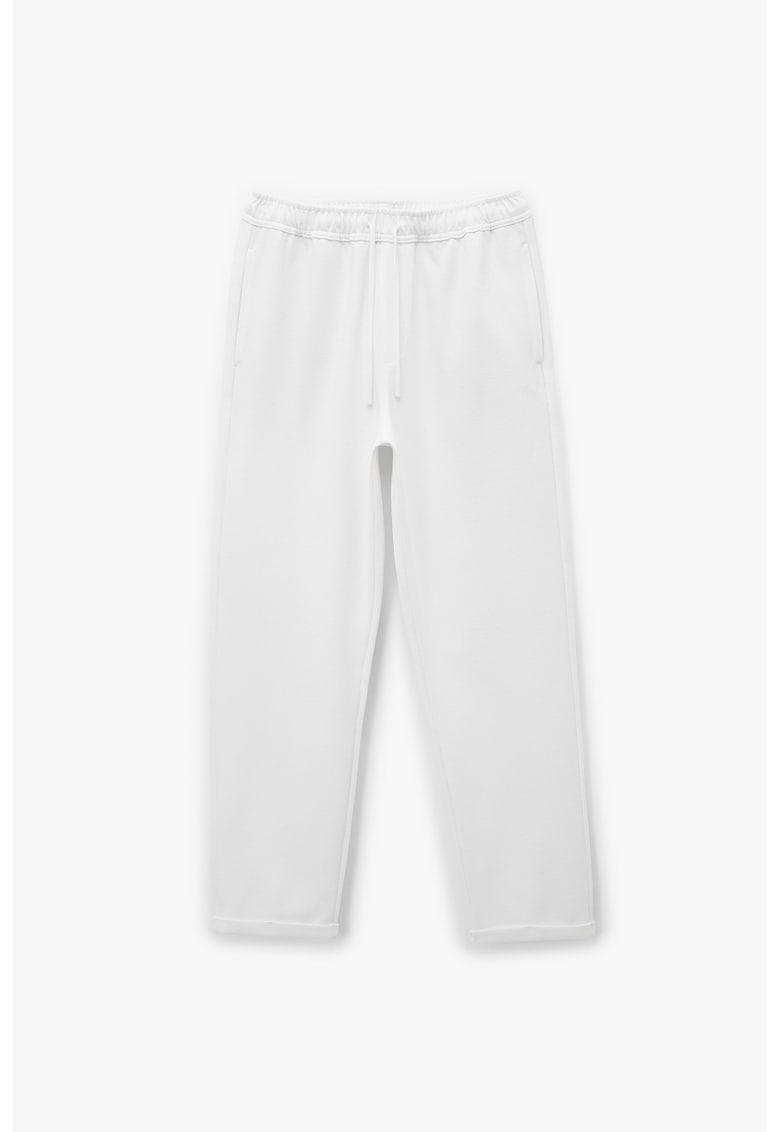 Pantaloni texturati de trening cu buzunare laterale - Alb