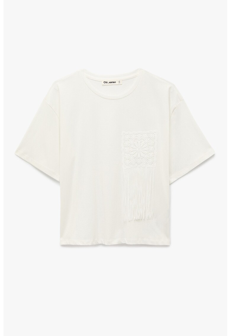 Tricou de bumbac cu detalii crosetate - Alb