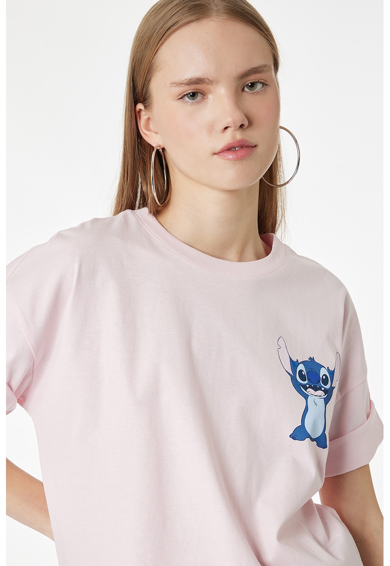 Tricou de bumbac cu Stitch - Roz pal