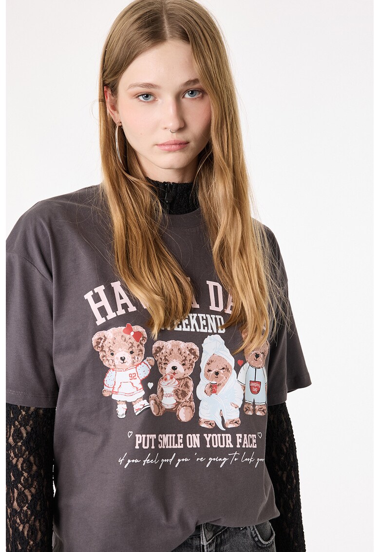 Tricou lejer cu ursulet - Gri carbune