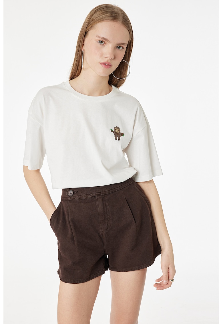 Tricou lejer cu model brodat - Alb