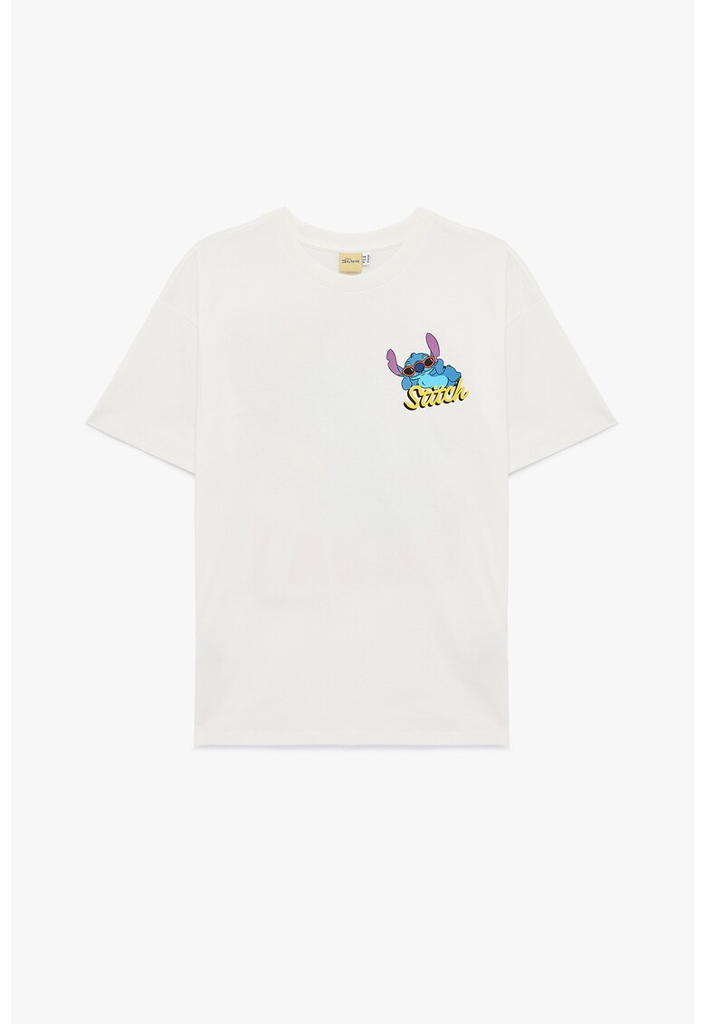 Tricou supradimensionat cu imprimeu Stitch - Alb