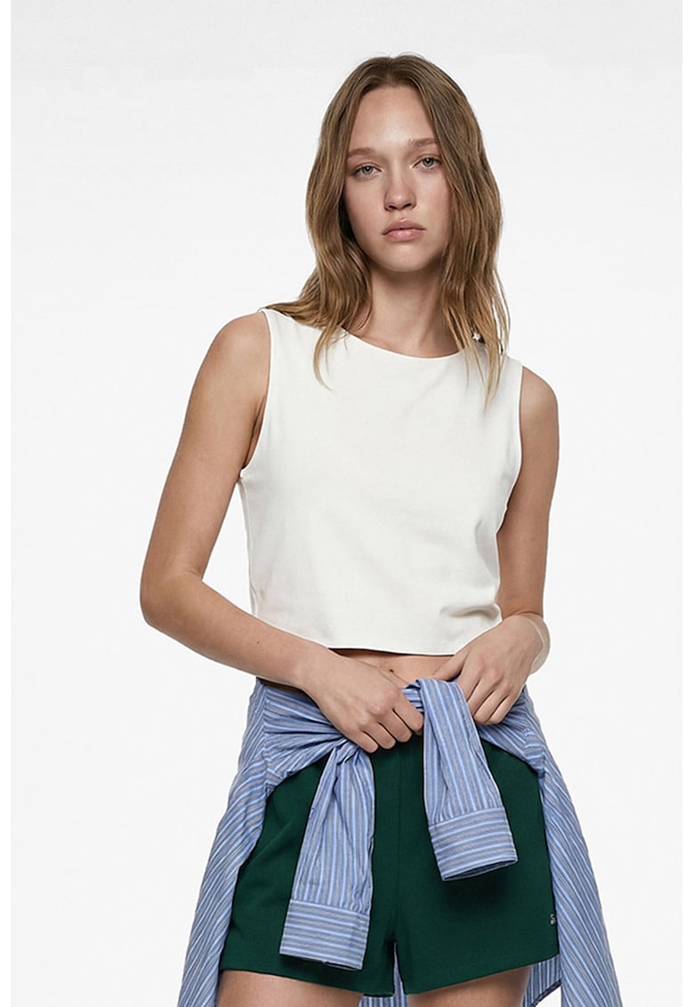 Top crop din amestec de bumbac - Alb