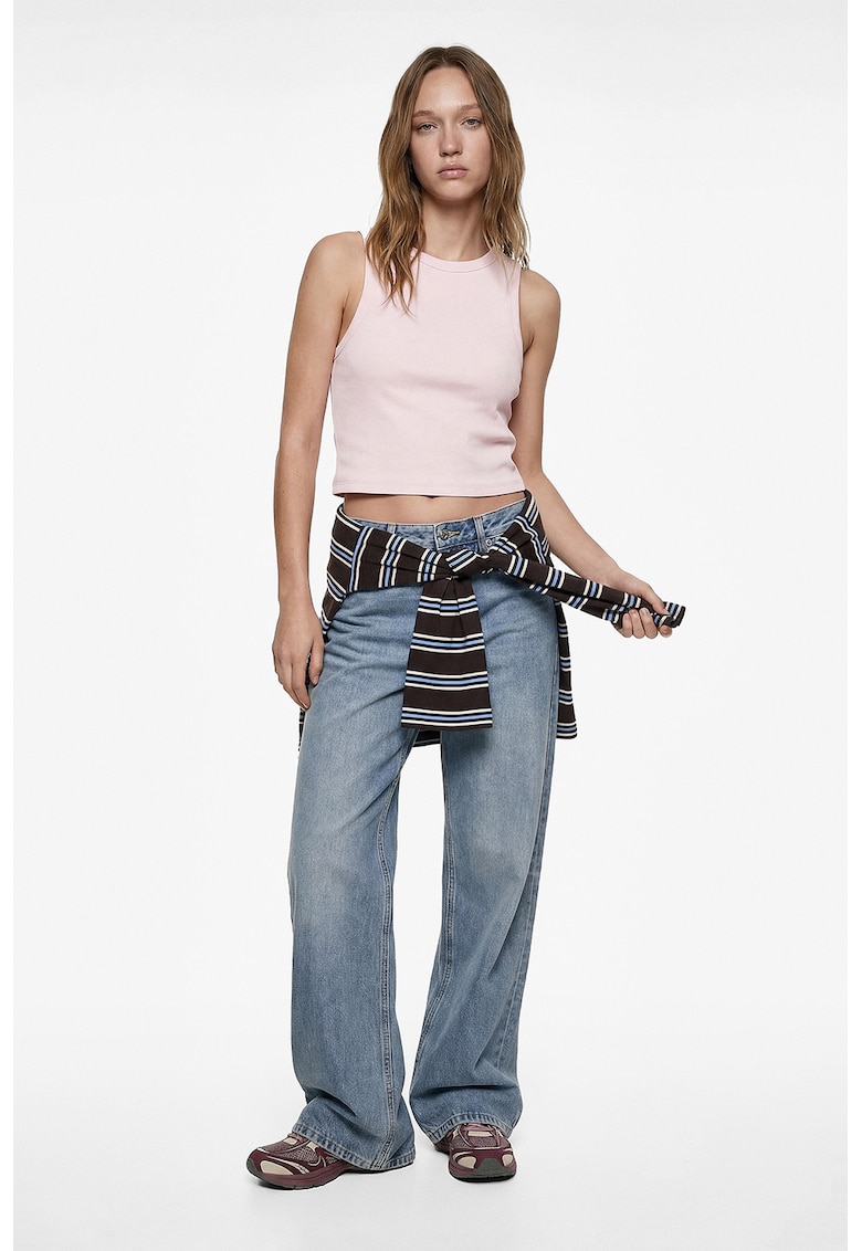 Top crop din amestec de bumbac - Roz pal
