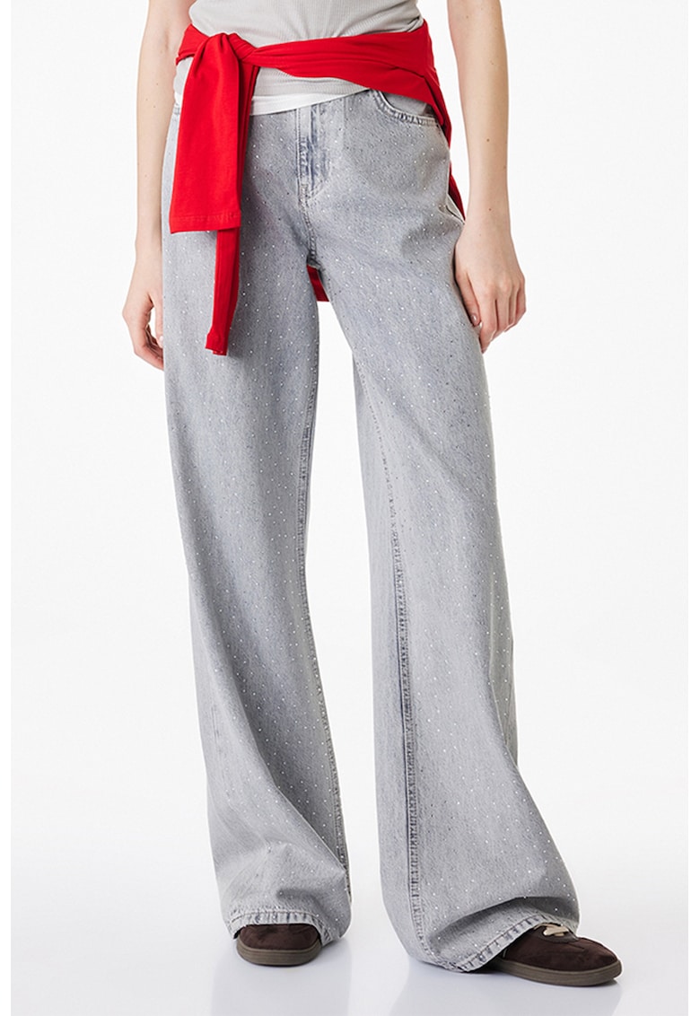 Blugi cu croiala ampla si talie inalta - Gri deschis melange