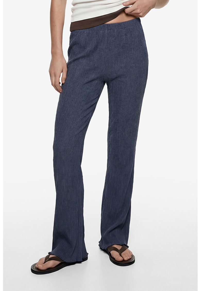 Pantaloni texturati mid-high - Albastru prafuit