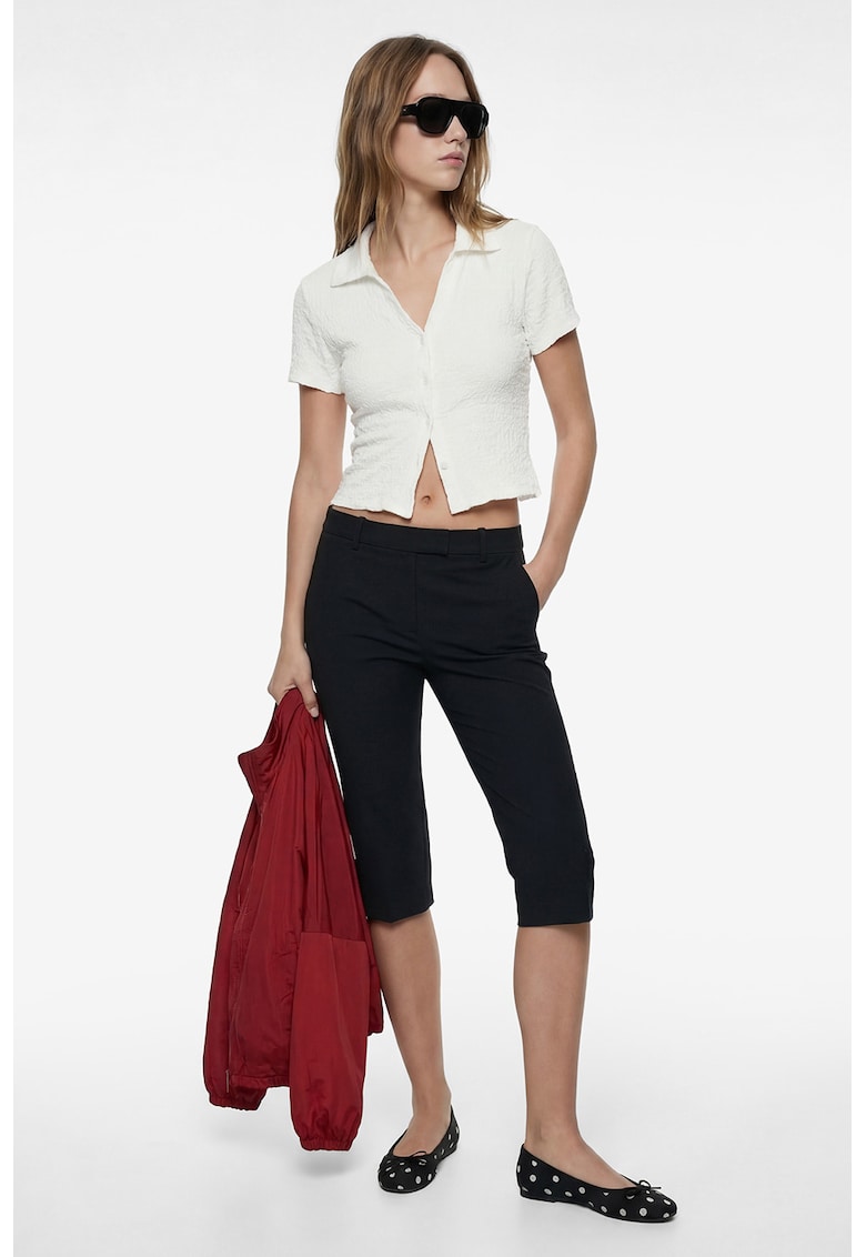 Tricou crop texturat - Alb