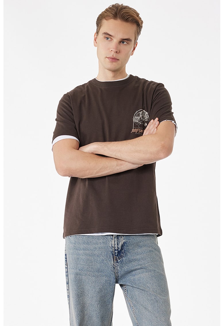 Tricou de bumbac cu imprimeu grafic pe spate - Maro