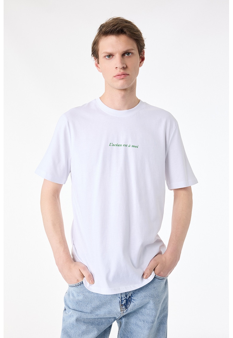 Tricou supradimensionat cu text si foto - Alb