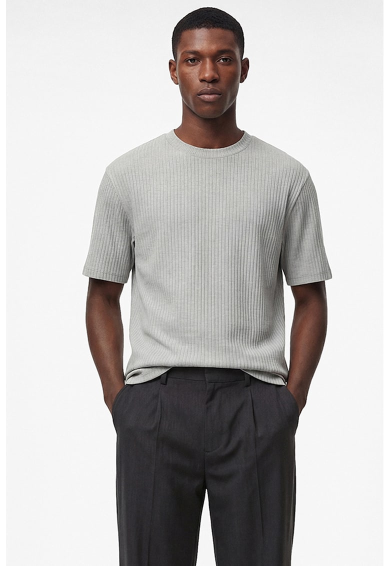 Tricou regular fit cu aspect texturat - Gri deschis