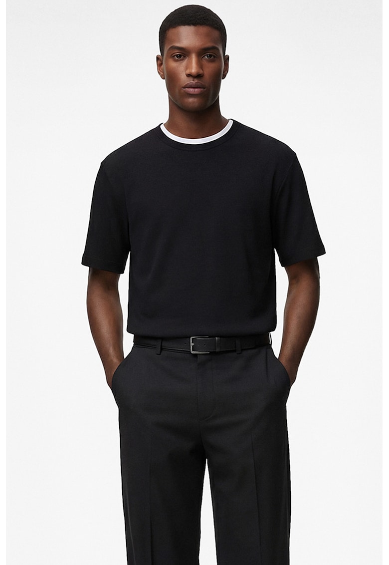 Tricou regular fit cu aspect texturat - Negru