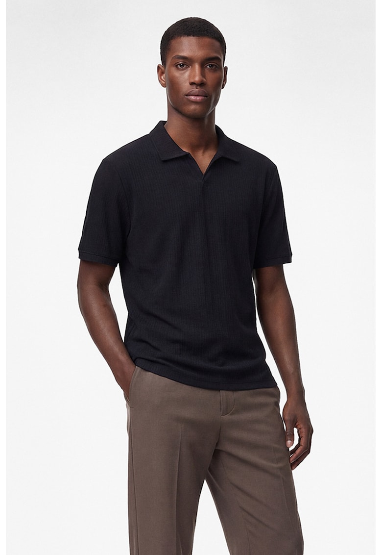 Tricou regular fit cu guler ascutit - Albastru ultramarin