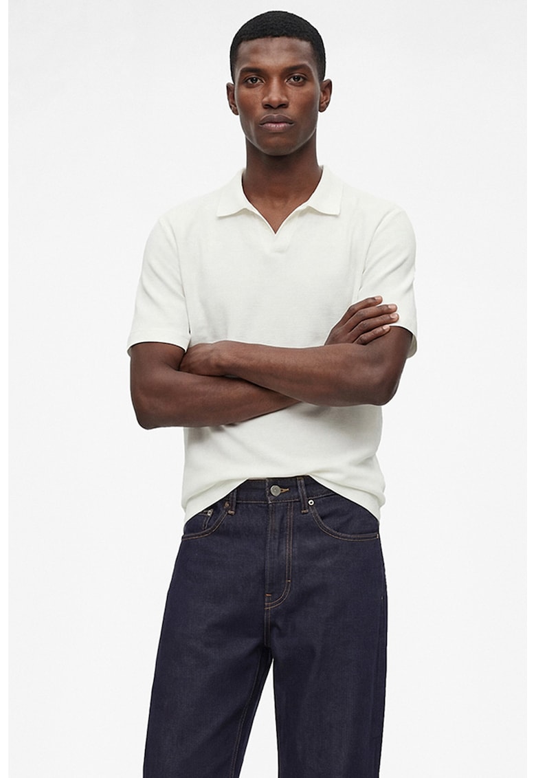 Tricou polo texturat - Alb