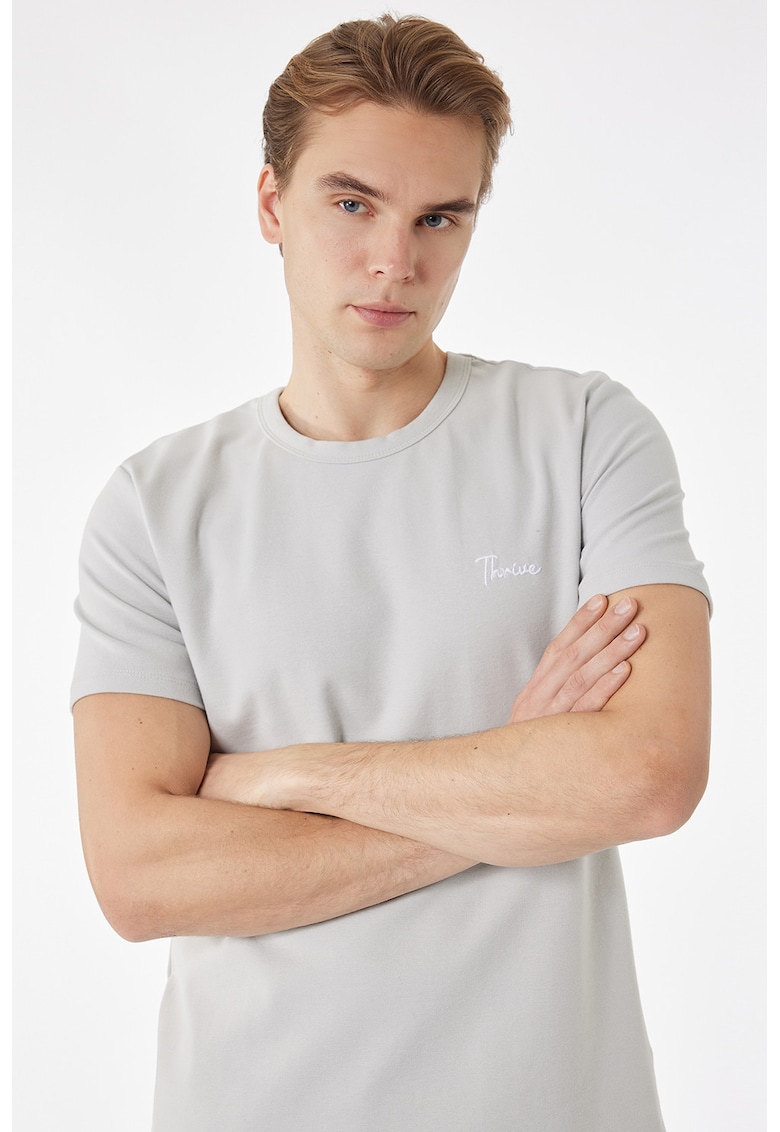 Tricou uni cu decolteu la baza gatului - Gri deschis