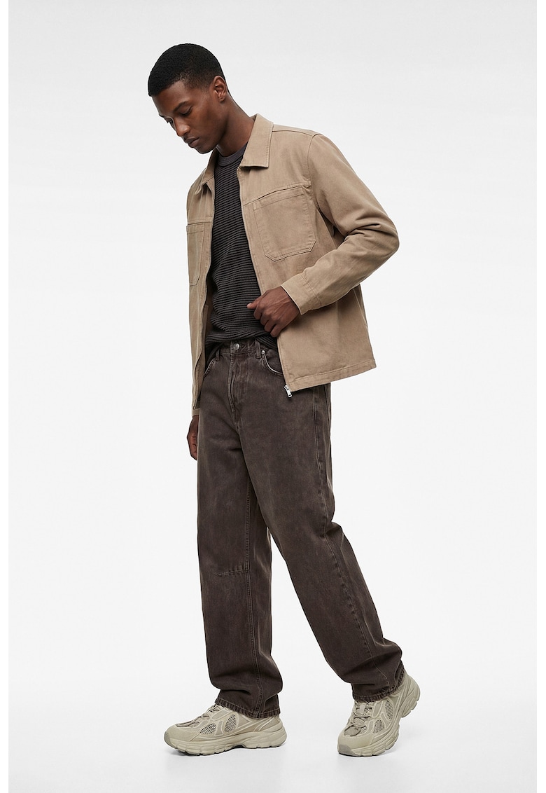 Jacheta regular fit cu fermoar si buzunare pe piept - Maro camel