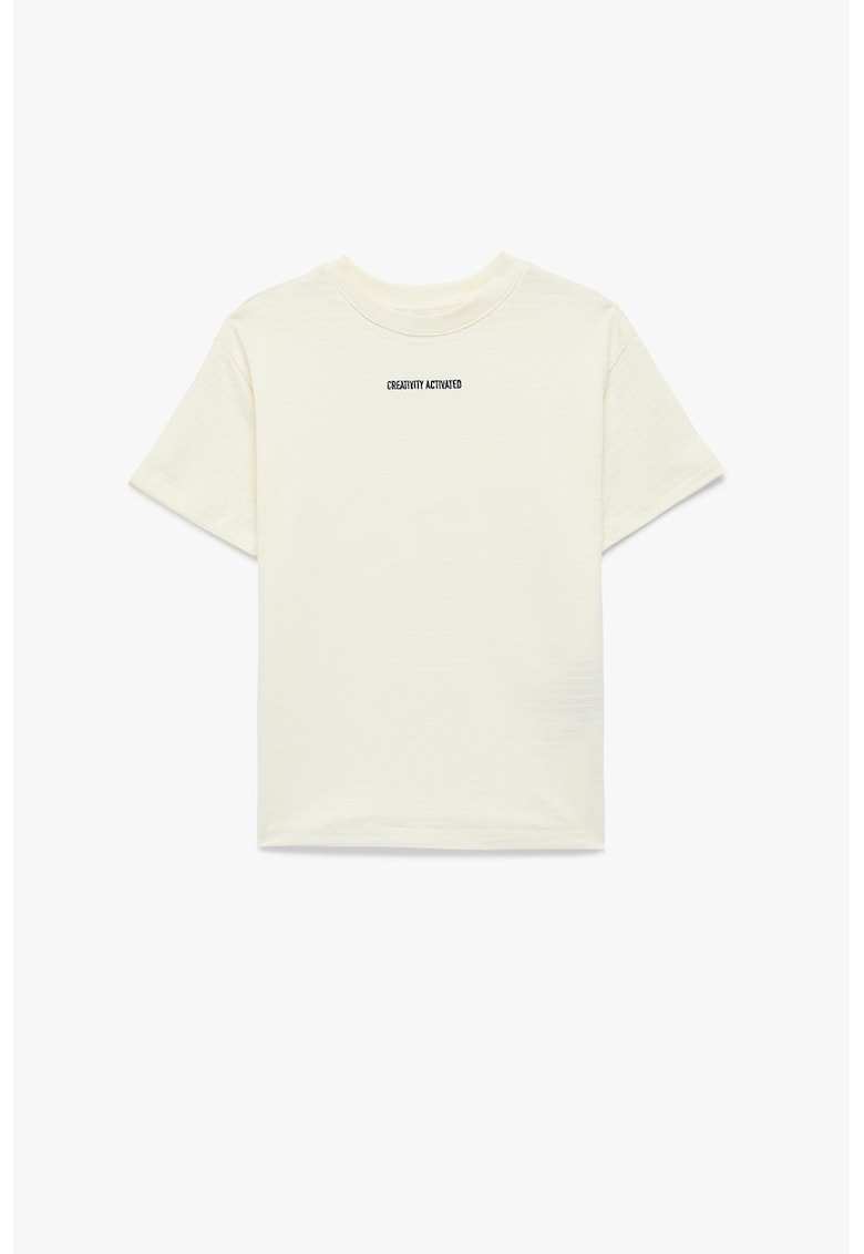 Tricou supradimensionat cu imprimeu text - Alb murdar