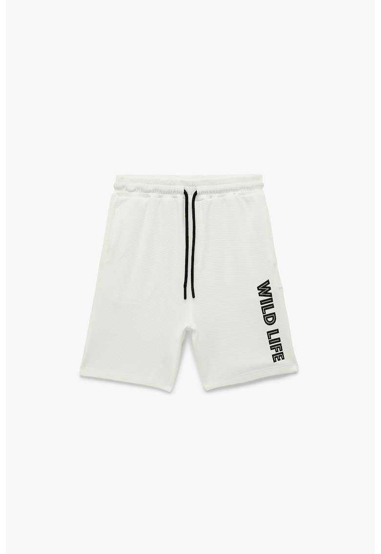 Pantaloni scurti de bumbac cu imprimeu text - Alb