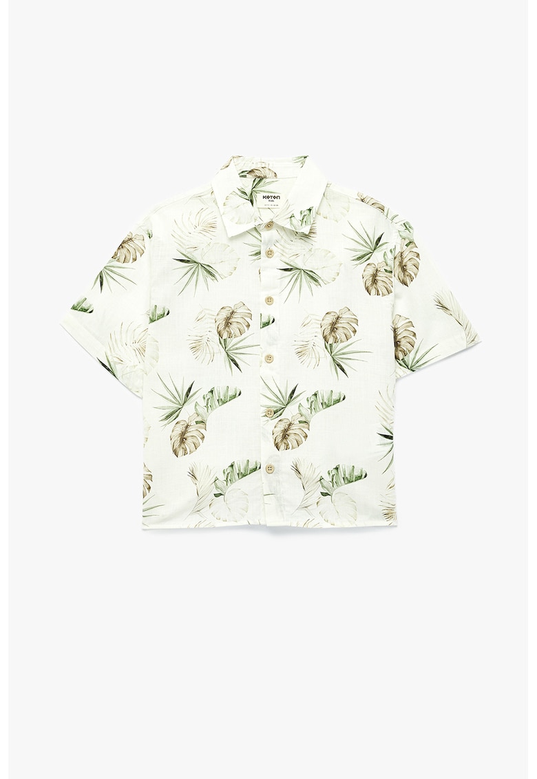 Camasa de bumbac cu model tropical - Verde pal