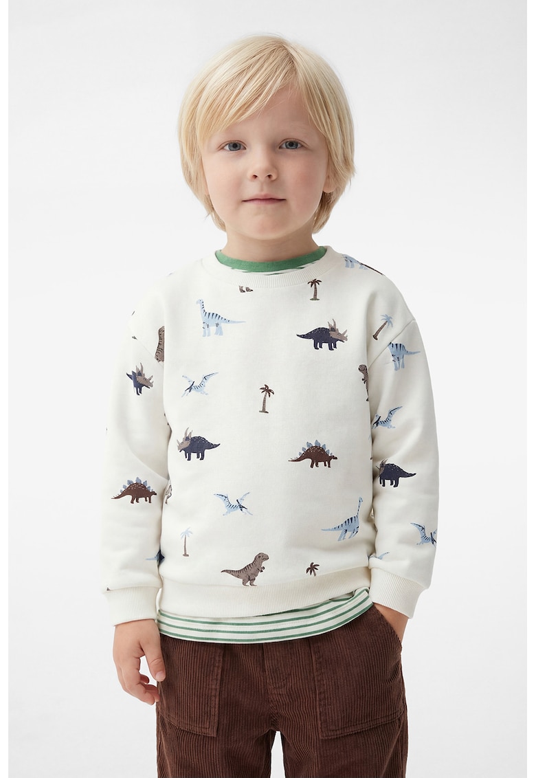 Bluza de trening din bumbac cu imprimeu dinozaur - Alb