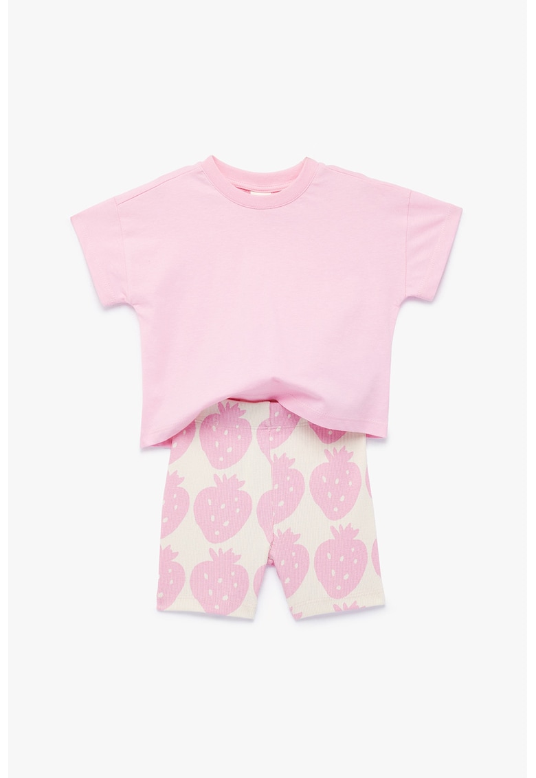 Set de tricou cu imprimeu si pantaloni scurti -2 piese - Roz deschis