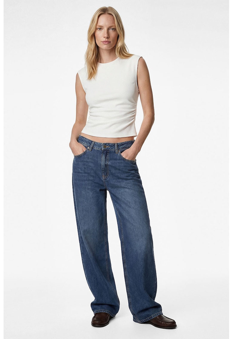 Top crop slim fit cu fronseuri - Alb