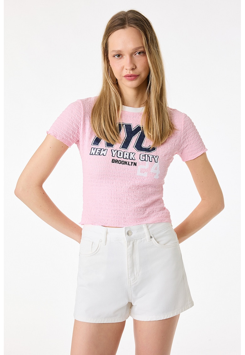 Tricou slim fit texturat - Roz deschis