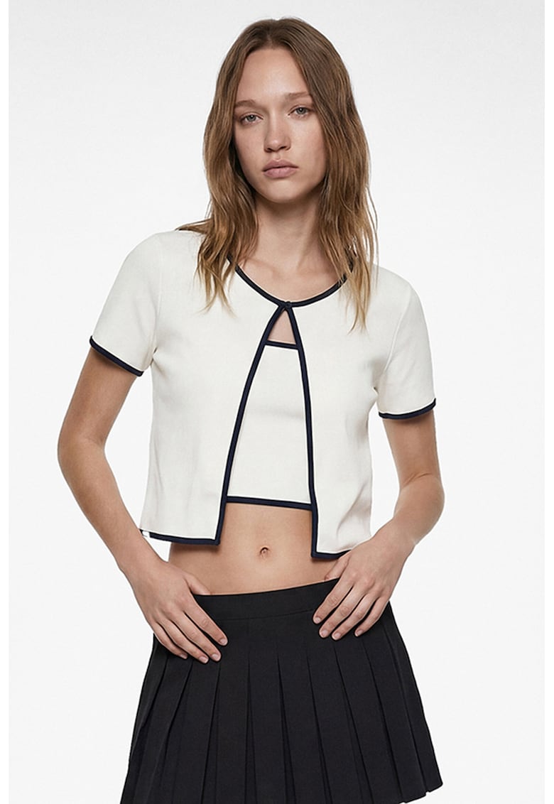 Cardigan crop cu top - Alb