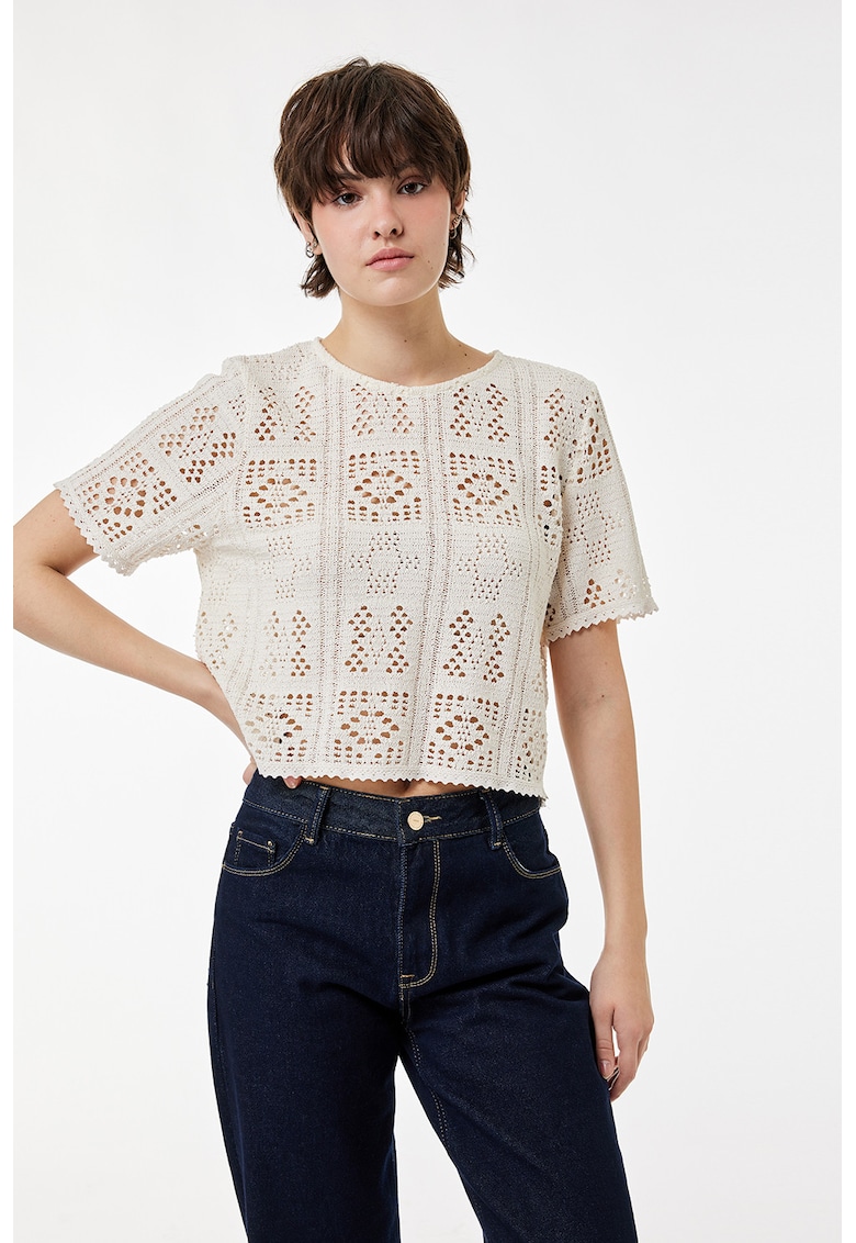 Bluza crop crosetata - Alb murdar