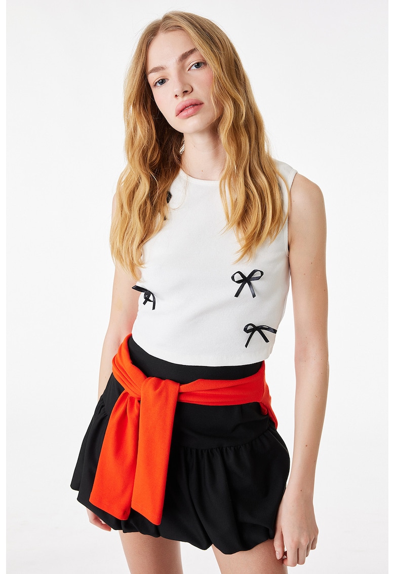 Top crop cu funda - Alb