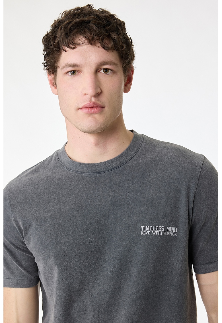 Tricou regular fit cu imprimeu pe spate - Gri inchis melange
