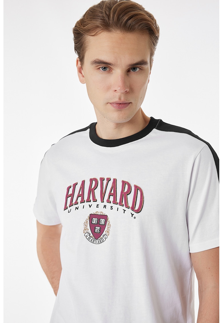 Tricou regular fit cu decolteu la baza gatului - Alb