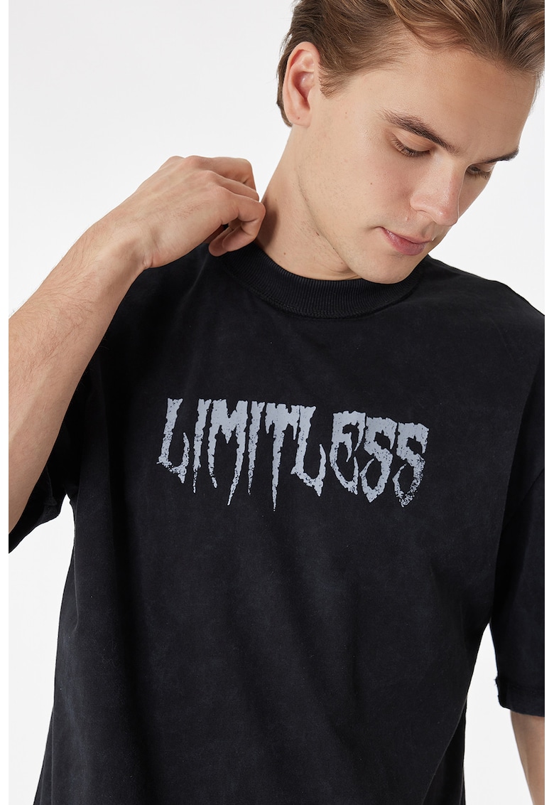 Tricou de bumbac cu imprimeu grafic - Negru