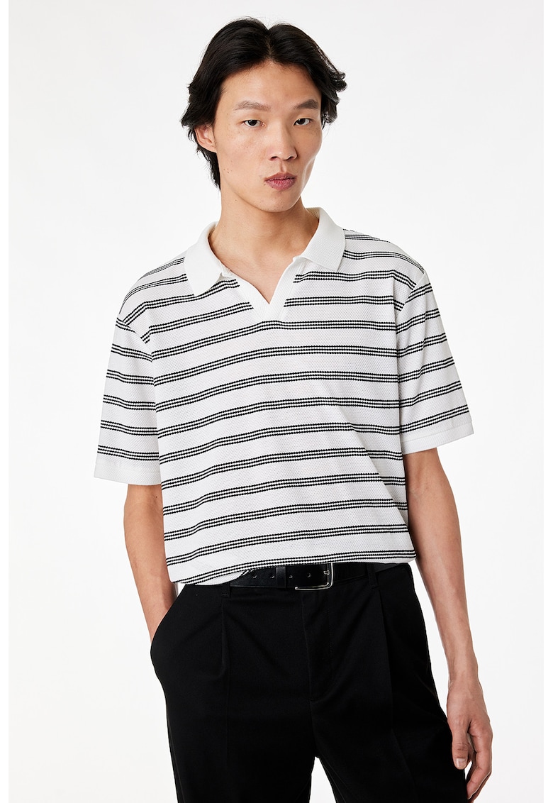 Tricou polo in dungi - Alb/Negru