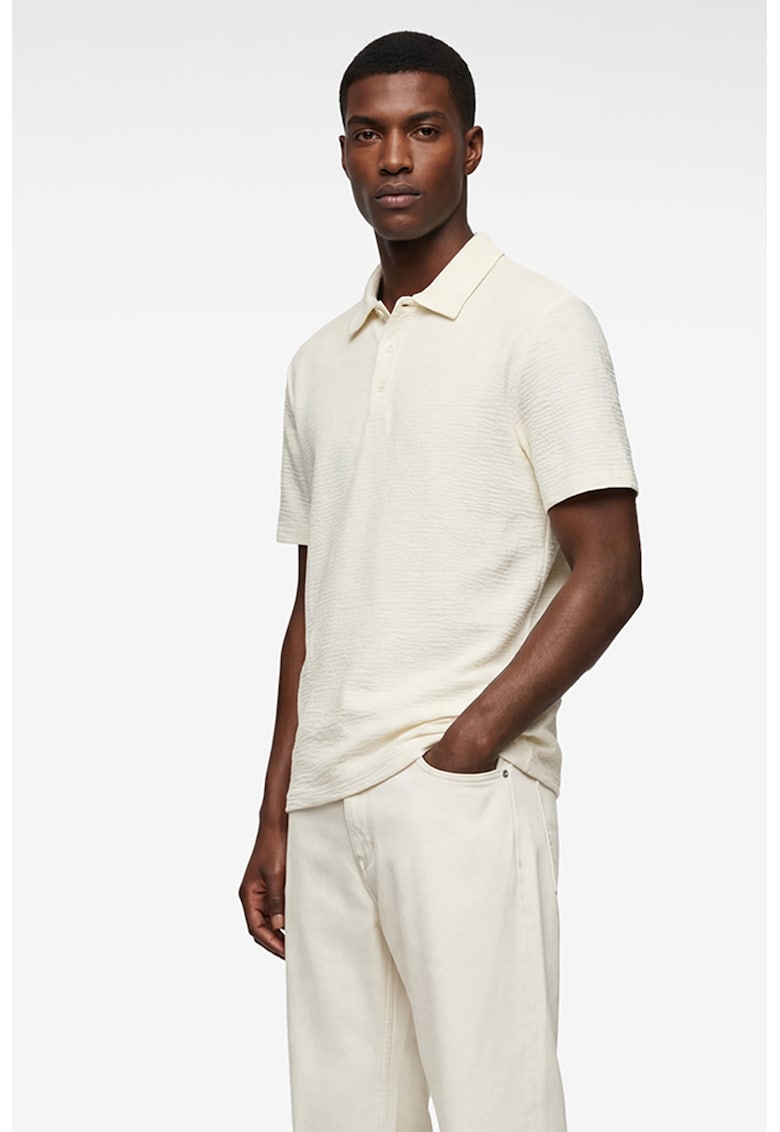 Tricou polo texturat - Crem