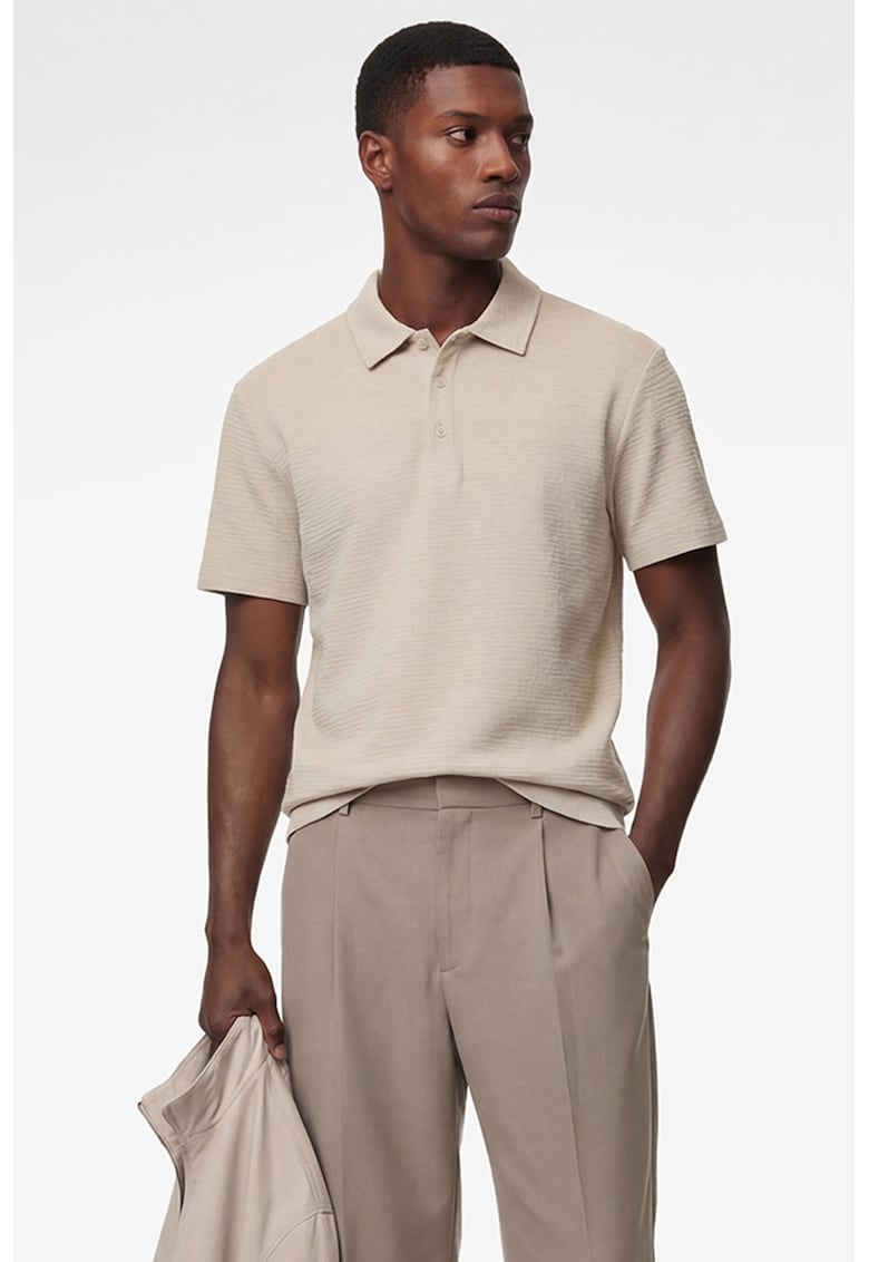 Tricou polo texturat - Bej