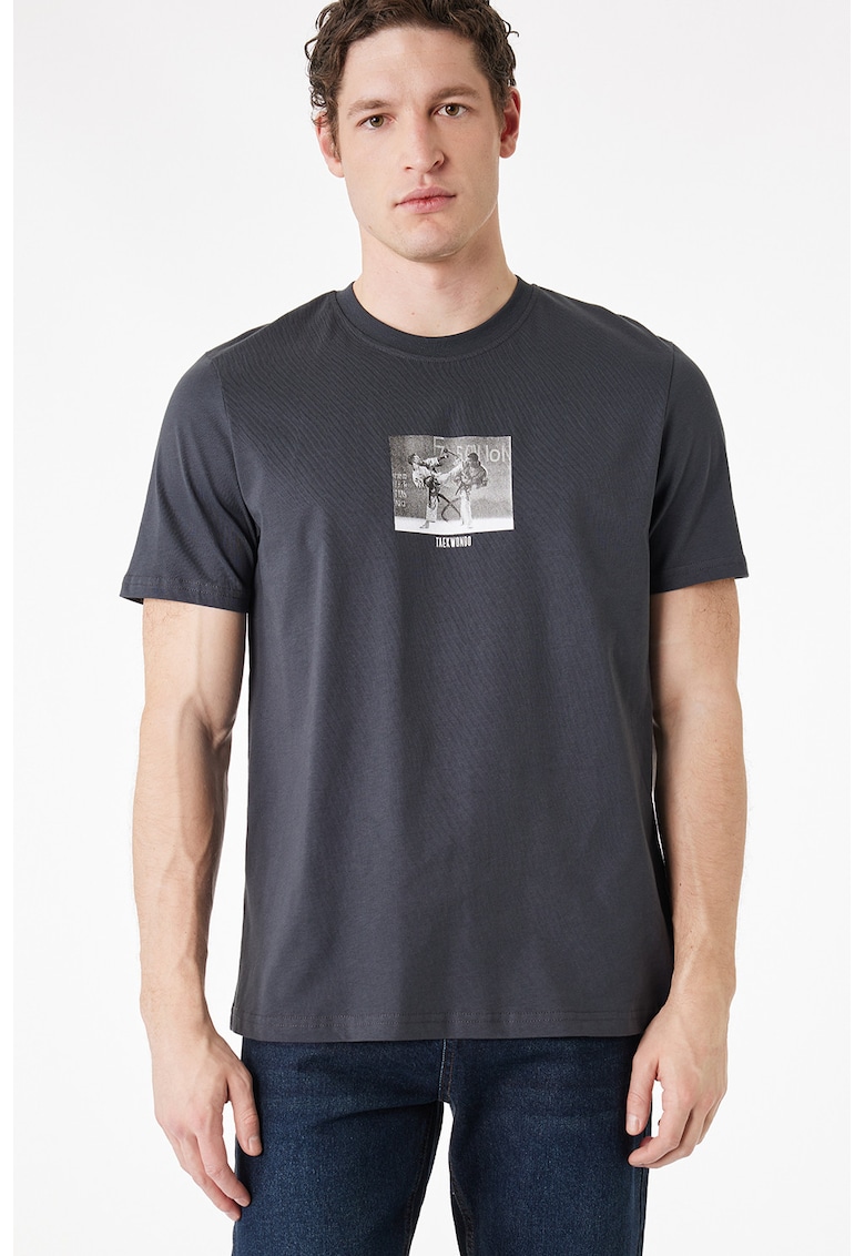 Tricou de bumbac cu imprimeu foto - Gri antracit