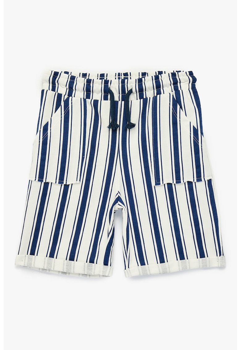 Pantaloni scurti din amestec de bumbac cu dungi - Albastru prafuit/Alb murdar