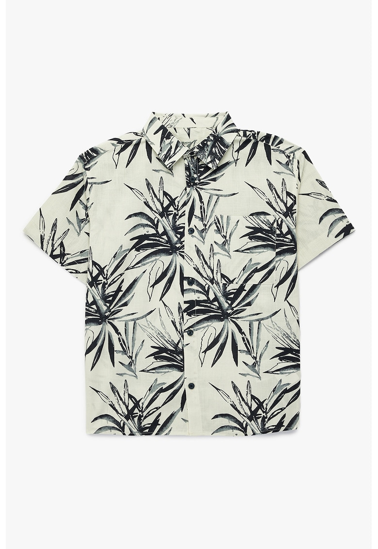 Camasa din bumbac cu model tropical - Negru/Alb murdar