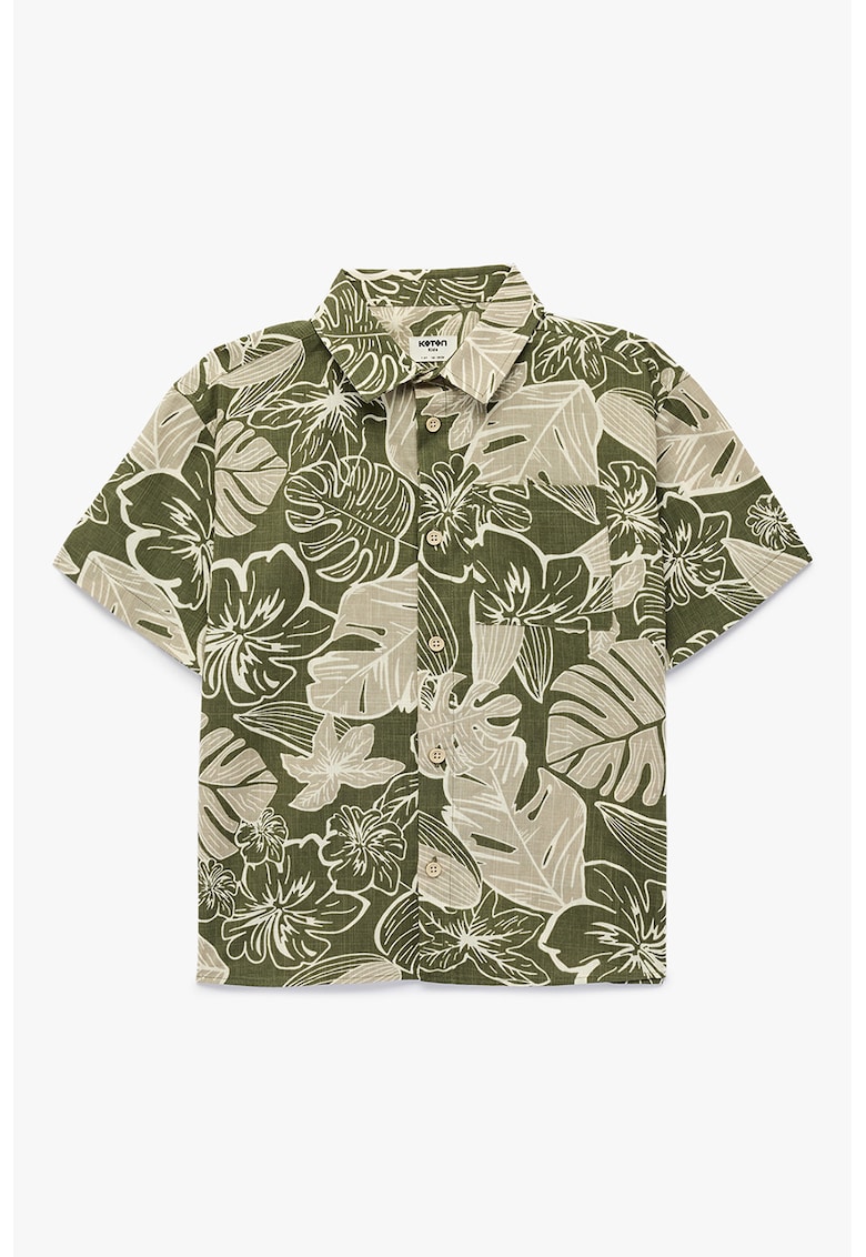 Camasa cu maneci scurte si model tropical - Kaki/Maro taupe deschis