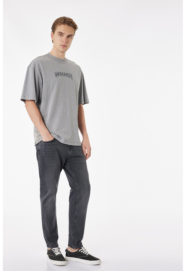 Tricou supradimensionat cu decolteu la baza gatului - Gri
