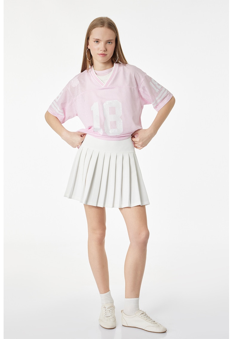 Tricou supradimensionat din plasa cu imprimeu - Roz deschis